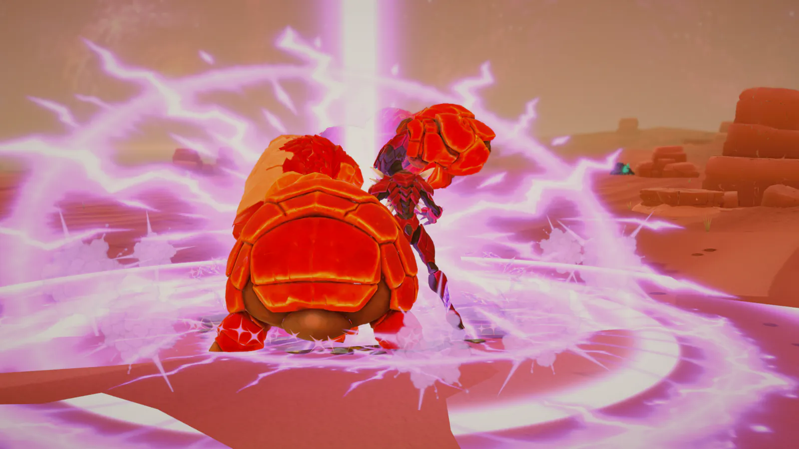 A violet Quantum Burst knocking back a pack of rock creatures